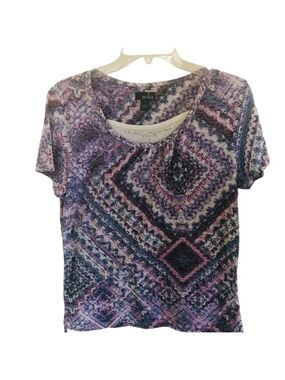 Erika Size M Boho Chic Geo Tie Dye Patterned Short Sleeve Top